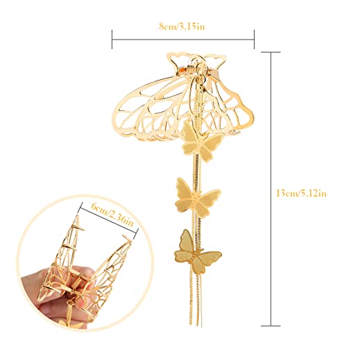 4 PCS Butterfly Hair Clips, Butterfly Metal Non-slip Hair Clip, Gold Hair Claw Clips, Tassel Hair Clip, Hair Clips for Thick Hair, Hair Jaw Clips for Women Girls, Hair Accessories for Women