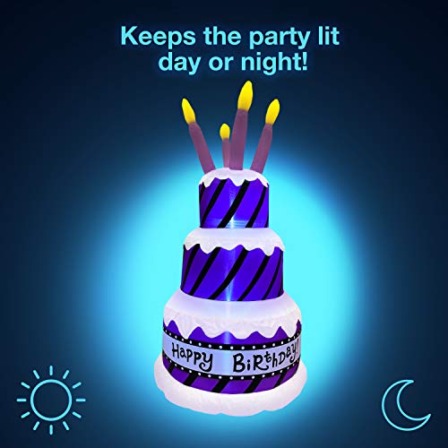 Jumbo Inflatable Happy Birthday Cake with Candles | Extra Large Birthday Party Decoration Lights Up and Inflates in Moments | For Indoors or Outdoors (Tie Down and Stakes Included for Outdoor Use) - Thumbnail 2