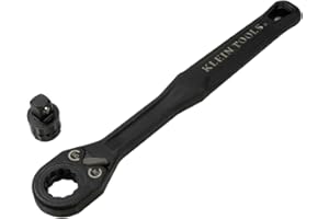 KLEIN TOOLS 65408ADP KNECT (M) Pass Through Ratchet and 3/8-Inch Socket Adapter Set, 90-Tooth Wrench for Extended Threaded Rods, Compact and Comfortable Grip, Traditional Socket Compatibility