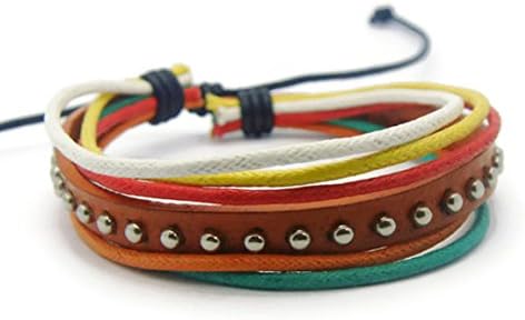 APECTO Trendy Leather & Multicolour Ropes Friendship Surfer Wrap Cuff Bracelet Handmade (Orange), SM55