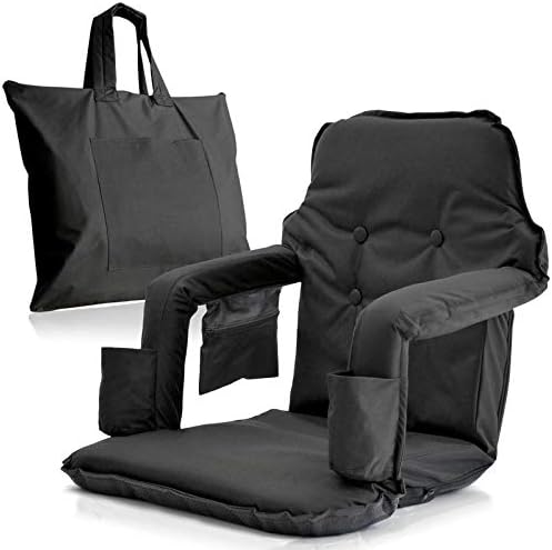 Foldable Reclining Stadium Seat for Bleachers – Patent Pending Premium Model + Free Carry Bag–High Backrest+Thick Padded Back & Armrest+Water Proof (Black, X-Large No Legs)