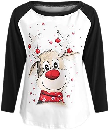 Women Shirts Merry Christmas Baseball T-Shirt Xmas Long Sleeve Letters Printed Pullover Round Neck Blouse Tops
