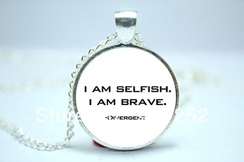Pretty Lee 2015 Fashion Divergent 'I Am Selfish. I Am Brave.' Quote Necklace Tris Necklace Glass Cabochon Christmas gift