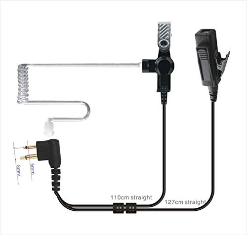 Surveillance Covert Air Acoustic Tube Walkie Talkie Earpiece Headset and Push-To-Talk Microphone Compatible with Motorola 2 Pin HYT 2 Pin Two Way Radio