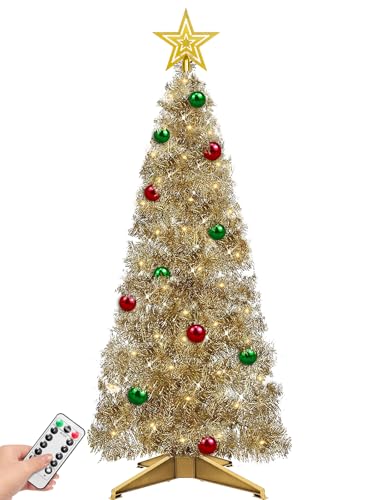 Photo 1 of 4 Ft Christmas Tree Remote Control 8 Modes Dual Color Change Timer 100 Warm White&Colored Lights 18 Christmas Ball Ornaments 3D Star Battery Operated Small Xmas Tree Table Indoor Holiday Party Decor