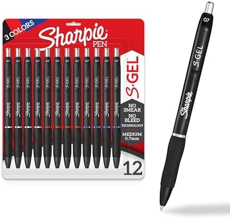 SHARPIE S-Gel Gel Pens, Medium Point 0.7mm, Assorted Colors | For Writing Drawing Coloring | For Journaling | 12 Count, Pack of 12 Image