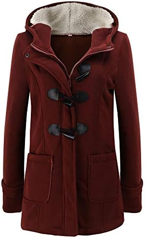 Red Ta Women Winter Long Sleeve Button Zip Up Top Jacket,Ladies Solid Color Casual Hooded Overcoat Outwear With Pocket