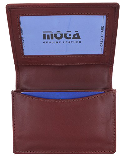 Moga Genuine Leather Business Card Holder Name Card Case Credit Card Wallet with ID Window (Burgundy)