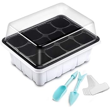 Oak Leaf 10-Pack Seed Starter Tray, 120 Cells Seedling Starter Trays Kit Greenhouse Supplies Seed Trays with Dome and Base, Labels and Hand Tool Kit, 12 Cells per Tray