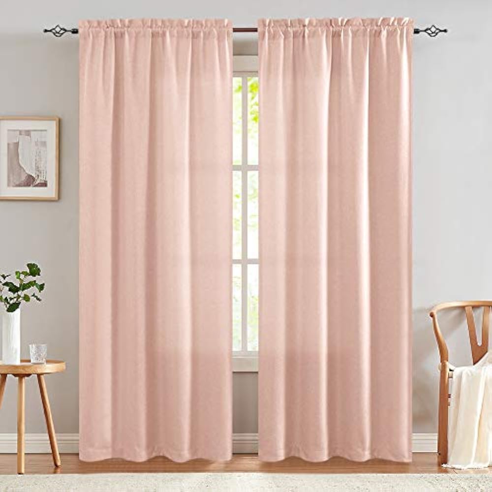 Pink Curtains For Living Room Darkening Rod Pocket Panels Drapes