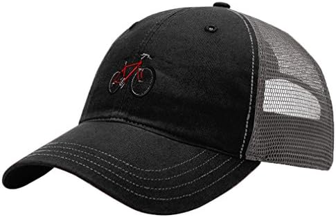 Mountain Red Bike Embroidery Design Richardson Cotton Front and Mesh Back Cap Black/Charcoal