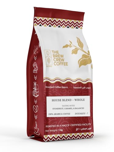 The Brew Crew Coffee Beans House Blend Coffee – 100% Arabica from Brazil & Ethiopia, Medium Roast, Aroma-Sealing Valve, Chocolate & Caramel Notes (1000gm)