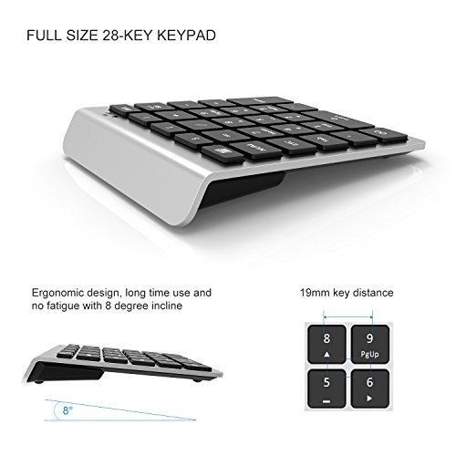Wireless Number Pad, Vive Comb 28-Key External Numeric Keypad Slim Numpad Full Size with Shortcuts for Laptop, Desktop, PC, Notebook-Black and Silver - Thumbnail 5