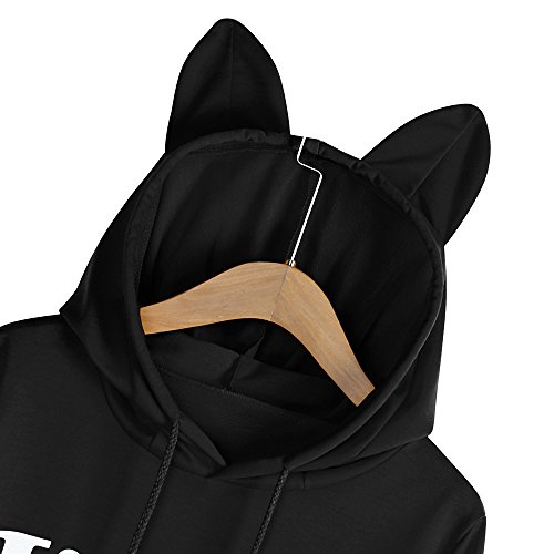Han Shi Hoodies, Women Fashion Womens Cat Hat Letter Print Long Sleeve Shirt Tops Blouse (L=(US M), Black) - Thumbnail 3