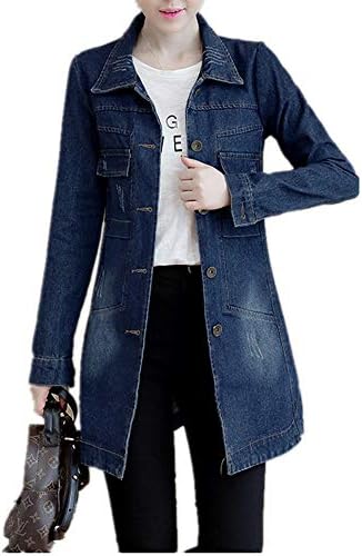 KAOKAOO Denim Jacket Women Ripped Jean Jacket Boyfriend Long Sleeve Coat