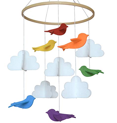 Baby Mobile by Sorrel + Fern -Rainbow Birds in The Clouds and Garland- Felt Nursery Ceiling Decoration for Girls & Boys - Thumbnail 6