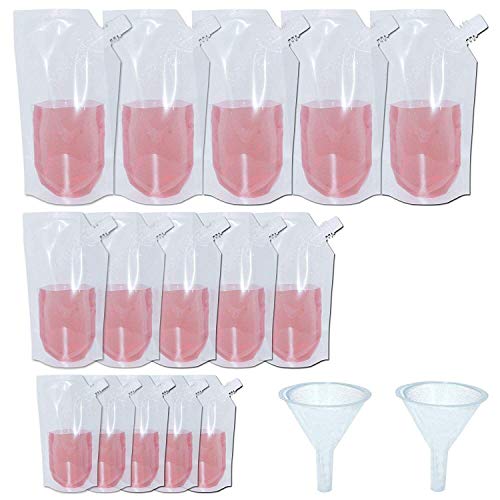 15pcs Concealable Collapsible Liquor Bags With 2 Funnel, 3 Sizes-32 oz., 16 oz., 8 oz., YSLF Flasks Reusable Foldable Eco-Friendly Water Bottle