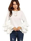 SheIn Women's Round Neck Ruffle Long Sleeve Blouse