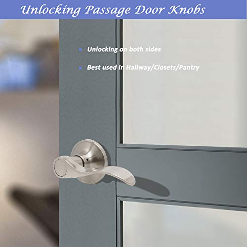 Passage Door Knob Handles， Interior Doors Hall/Closet Keyless Door Knob Handle Sets with Satin Nickel Finish-Removable Plate for Old Doors with Round Plate, 1 Pack - Thumbnail 5