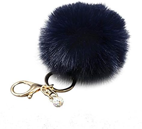 1st market ?女性フェイクラビットファーボールポンポムキーホルダー電話ハンドバッグチャームペンダント-ネイビーブルースタイリッシュで人気