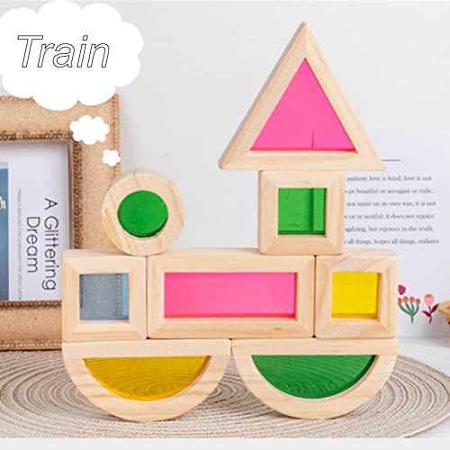 AM ANNA Rainbow Wooden Building Blocks for Toddlers 1-3, 24 Pcs Rainbow Stacker Stacking Game Construction Building Toys Set, Preschool Colorful Learning Educational Toys Boys & Girls