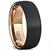 Duke Collections 8mm Black Rose Gold Tungsten Rings for Men Durable Matte Brushed Finish Dome Surface Two Tone Tungsten Carbide Ring Mens Wedding Band Comfort Fit(12)