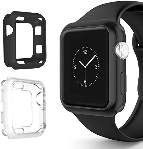 Apple Watch Case 42mm, SWINCHO Soft Flexible Matte TPU Lightweight Protective Protector bumper for Apple iWatch Series 1/2/3(Clear+Black)