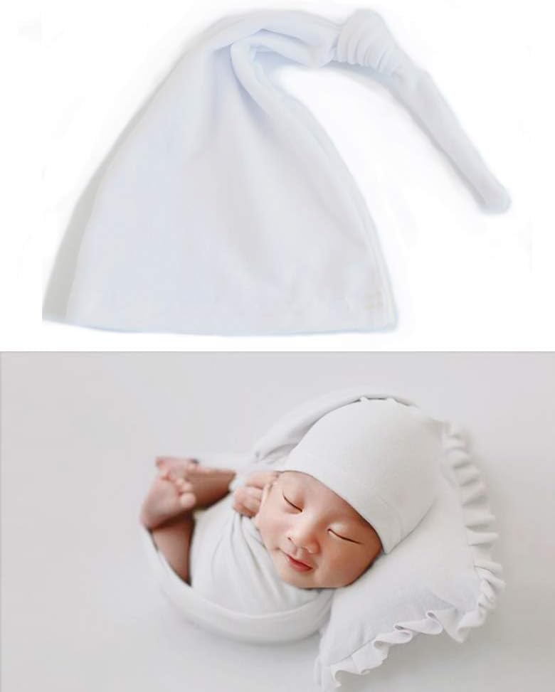 Newborn Photography Props Hat Shart Cap Baby Photo Prop Caps Infant Accessories Cute Chapeau Headdress Dicer Headgear (White)