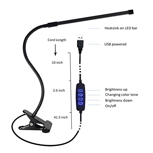 V Smart Life LED Desk Lamp Dimmable Eye Care Reading Light 3 Color Changing 10-Level Brightness Mental Flex Clamp Lamp Clip On Light LED Table Light (Black)