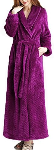 19V78 Women's Hooded Long Robes Nightwear Bathrobes Shawl Collar Spa Kimono Full Length Soft Fleece Sleepwear With Belt Grape Red XL