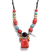 MSSIEJEW Boho Hippie Ceramic Beads Strand Necklace Colorful Ceramic Beads Strand Necklace Bohemian Jewelry for Women