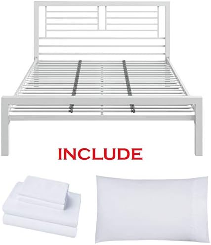 Bed Metal Frame for Kids Bedroom, Teenager and Dorm - (Full, White)