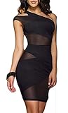 Halife Women's One Shoulder See Through Mini Dress Clubwear