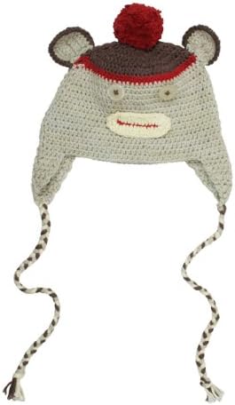 RuggedButts Infant / Toddler Boys Handmade Knit Monkey Beanie Hat - Red/Tan - 0-6m