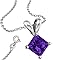 FANTOM Simulated Amethyst Cubic Zirconia Necklace Pendant with 18 Inch Rolo Chain in 925 Sterling Silver