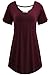 Meaneor Women's Basic Short Sleeve Cross Back Comfy Loose Fit Tunic Top (XXL, Wine Red)