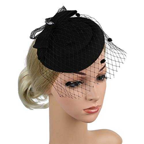BCDshop_hairband clearance Girls Women Fashion Fascinators Tea Party Headpiece Headwear Mesh Net Beret Hat Tiara on a Hair Clip (Black) - Thumbnail 3