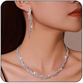 IS4U Prom Earrings Necklace Set Sparkly Rhinestone Bridal Jewelry Set for Brides Bridesmaid Elegant Crystal Necklace Earrings Party Prom Formal Costume Jewelry for Women