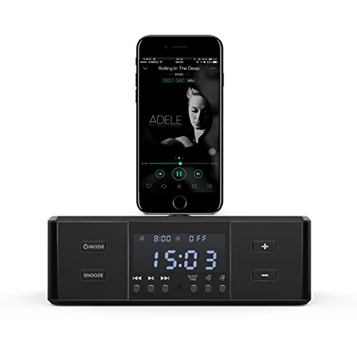 Plater Updated D9 Digital FM Dual Alarm Clock Radio with 3 Lightning Docks (8Pin/Type-c/Micro-usb Charging Port) Bluetooth 4.0 Speaker for Iphone 5/5s/6/6+/7/7+/android smartphones