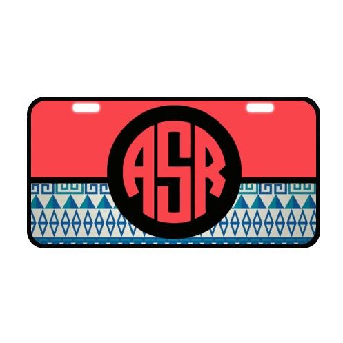 Hostess gift, 11.8" X 6.1" Durable License plate or frame, Personalized front car tag, Aztec tribal pattern , Monogram car tag (2Holes)