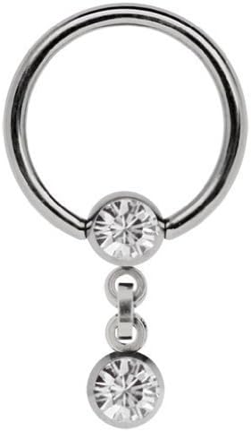Titanium Piercing Ring in with Chain and 5 MM Stone - Balls - Clear