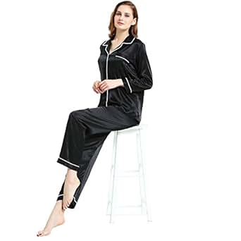 Amazon.com: Womens Silk Satin Pajamas Set Sleepwear Loungewear XS~3XL