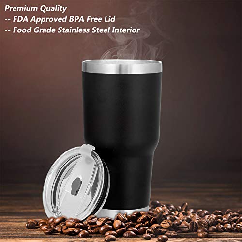 30oz Tumbler, 2 Packs Stainless Steel Double Wall Vacuum Insulated Tumbler Travel Mug With 8Pcs Reusable Straw, 2Pcs Slider Lid, 2Pcs Cleaning Brush, 2Pcs Handles (Black + Rose)