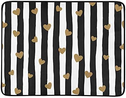 KAOROU Beautiful Black White Striped Portable And Foldable Blanket Mat 60x78 Inch Handy Mat For Camping Picnic Beach Indoor Outdoor Travel