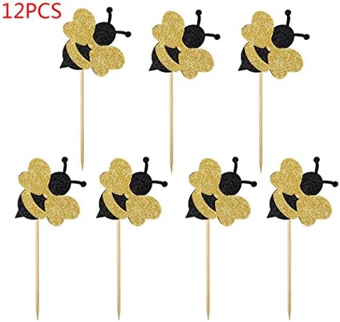 Livelyshop 12pcs Little Bee Cupcake Toppers for Baby Shower Birthday Party Sea Creature Decorations (Bee)