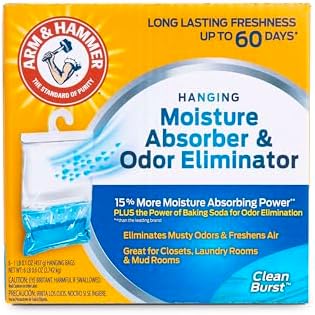 Arm & Hammer Hanging Moisture Absorber and Odor Eliminator, 16.1 oz., 6 Pack, Clean Burst, Moisture Absorbers for Closet and Small Rooms, Long-Lasting Freshness