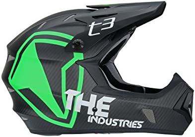THE Industries Adult T3 Carbon Shield BMX and Mountain BikeHelmet, Black/Green, 61-62cm/X-Large