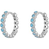 Cute Turquoise Huggie Hoop Small Earrings for Women Cartilage 925 Sterling Silver Beaded Hypoallergenic Pierced Sleeper Cuffs 10mm Hoops Earring Dainty Birthday Christmas Jewelry Gifts for Everyday
