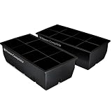 Home-Complete HC-5100-2 Large Ice Molds Silicone Trays Makes 8, 2"x 2" Big Cubes BPA-Free, Flexible-Chill Water, Lemonade, Cocktails, and More, Black(Pack Of 2)