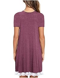 Sanifer - Vestido túnica de encaje de manga corta para mujer, talla grande, algodón, con bolsillos
